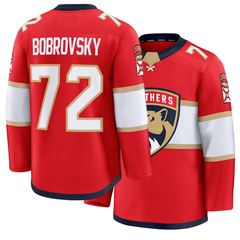 Mens Florida #72 Bobrovsky Player Ice hockey Long Sleeve Red Sergei Jersey