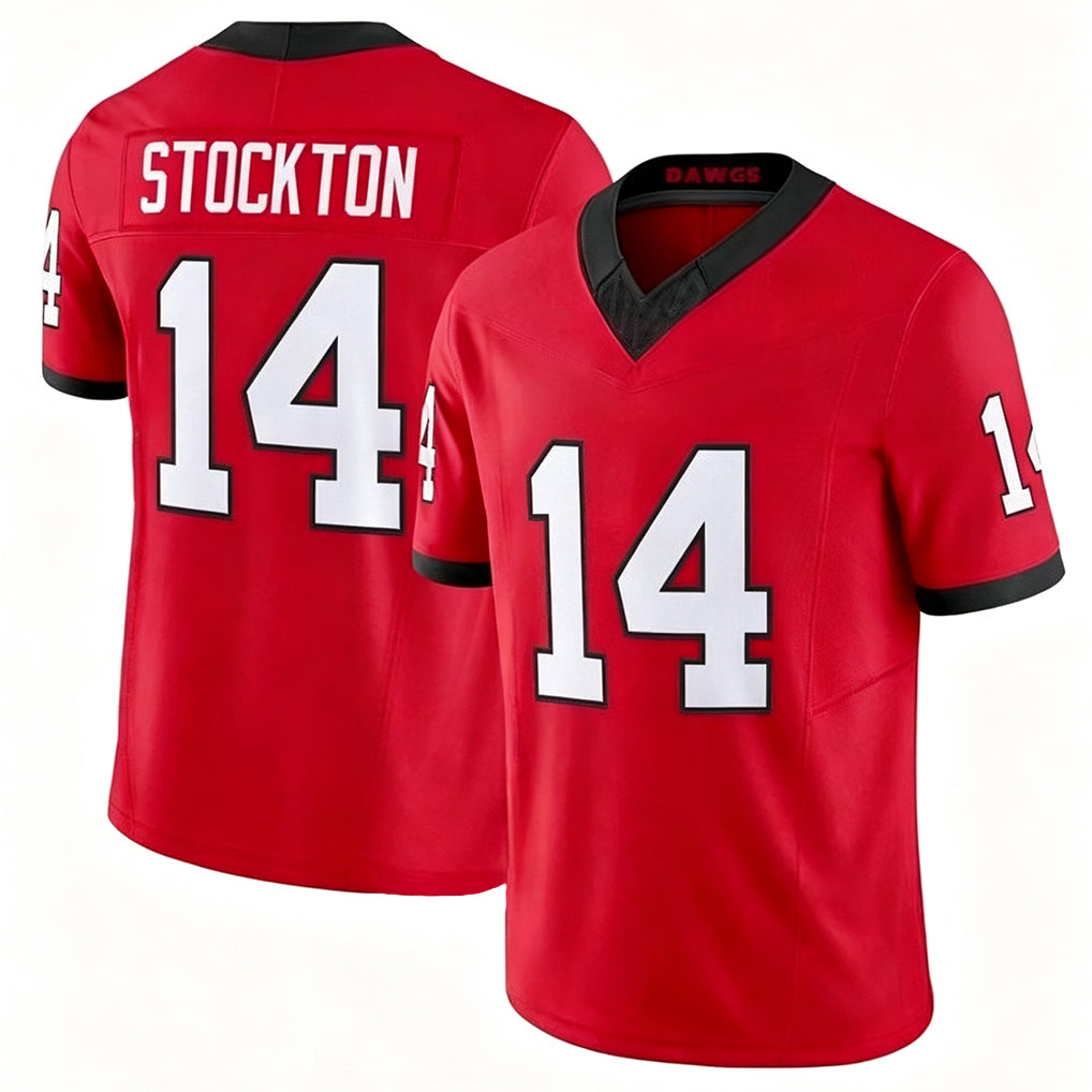 Georgia #14 Stockton Player College Football V Neck Short Sleeve Red Jersey Gunner For Men Youth Women