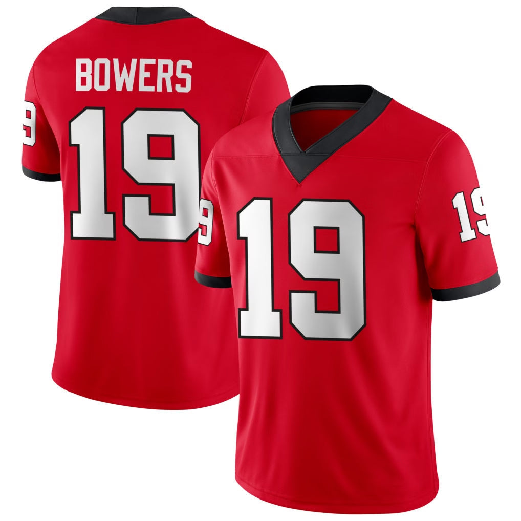 Georgia #19 Bowers Player College Football V Neck Short Sleeve Red Jersey Brock For Men Youth Women