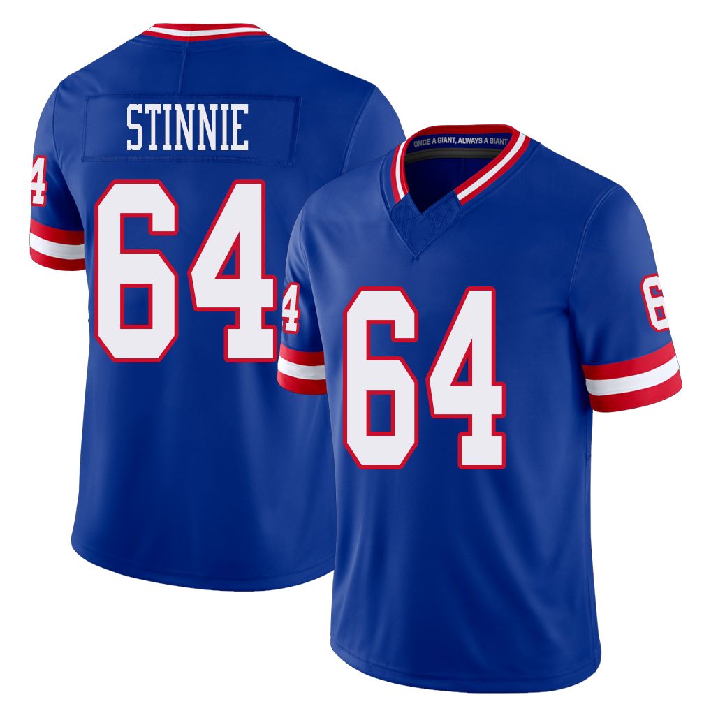 New York #64 Aaron Player Football V Neck Short Sleeve Royal Jersey Stinnie For Men Youth Women Gift