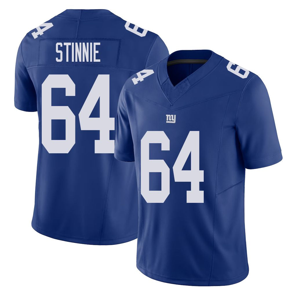 New York #64 Aaron Player Football V Neck Short Sleeve Royal Jersey Stinnie For Men Youth Women Gift