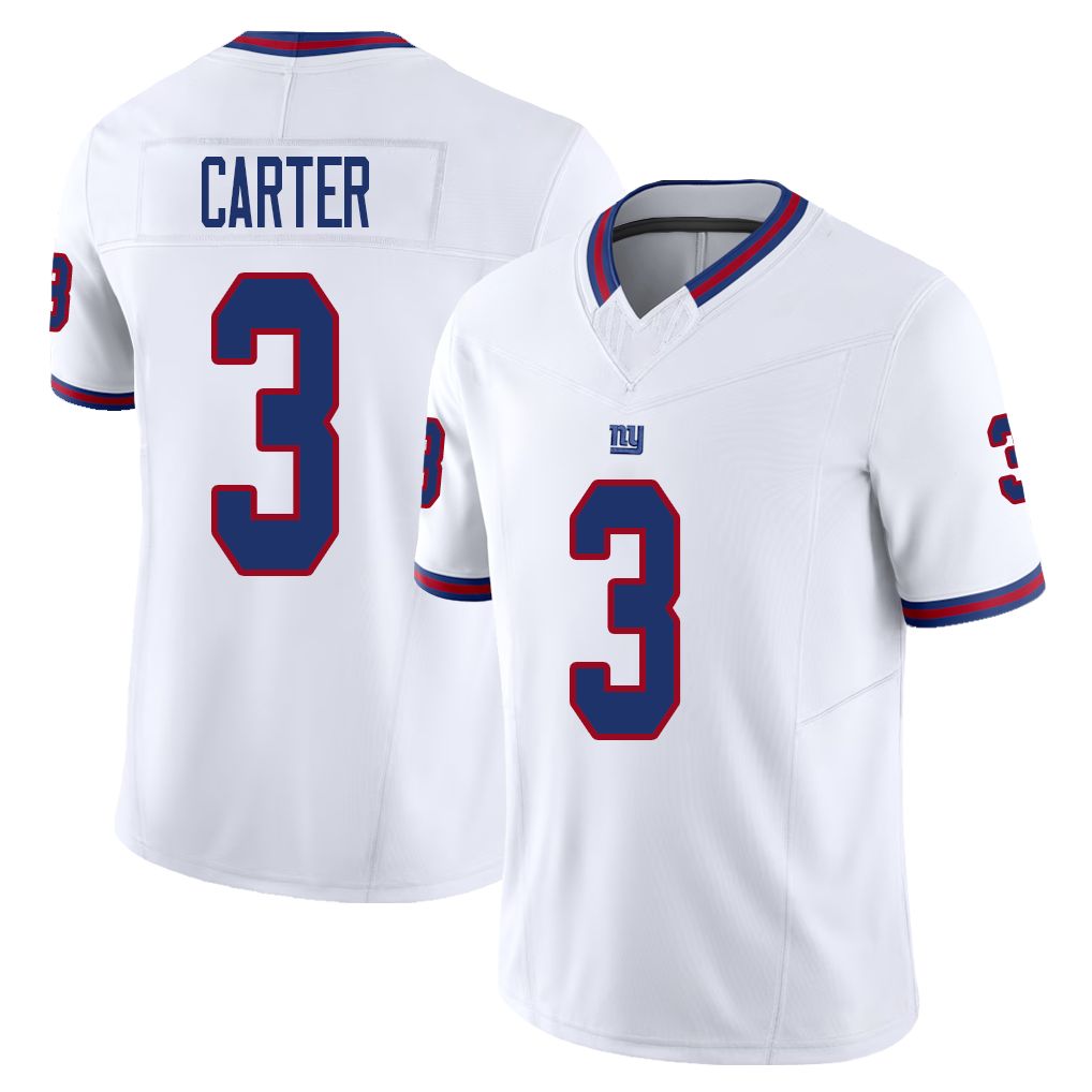 New York #3 Carter Player Football V Neck Short Sleeve White Jersey Abdul For Men Youth Women Gift