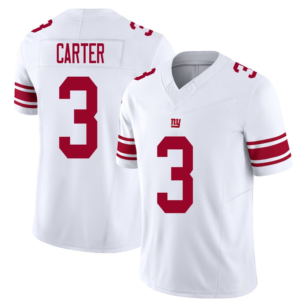 New York #3 Carter Player Football V Neck Short Sleeve White Jersey Abdul For Men Youth Women Gift
