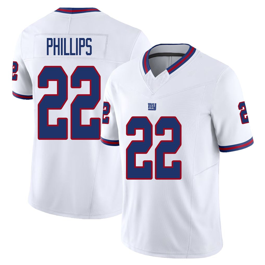 New York #22 Phillips Player Football V Neck Short Sleeve White Jersey Andru For Men Youth Women Gift