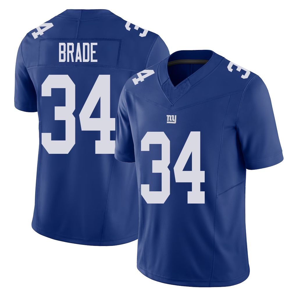 New York #34 Beau Player Football V Neck Short Sleeve Royal Jersey Brade For Men Youth Women Gift