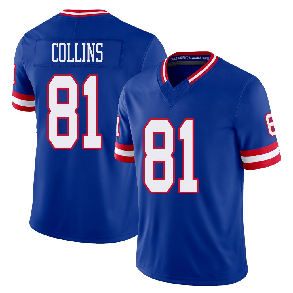 New York #81 Beaux Player Football V Neck Short Sleeve Royal Jersey Collins For Men Youth Women Gift