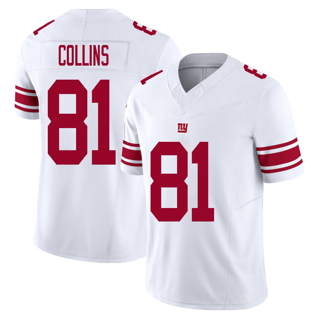 New York #81 Collins Player Football V Neck Short Sleeve White Jersey Beaux For Men Youth Women Gift