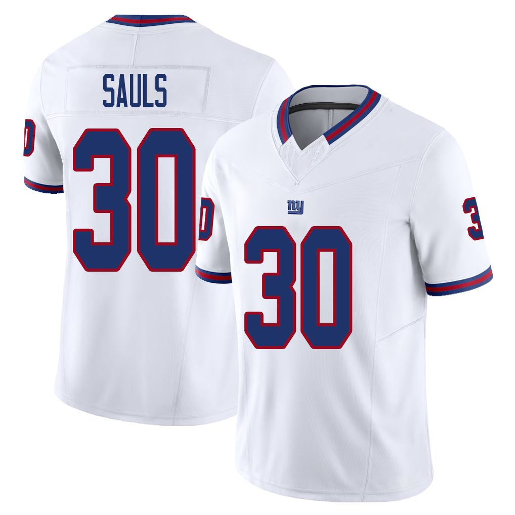New York #30 Sauls Player Football V Neck Short Sleeve White Jersey Ben For Men Youth Women Gift