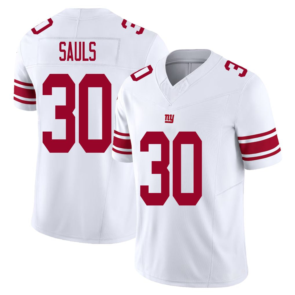 New York #30 Sauls Player Football V Neck Short Sleeve White Jersey Ben For Men Youth Women Gift