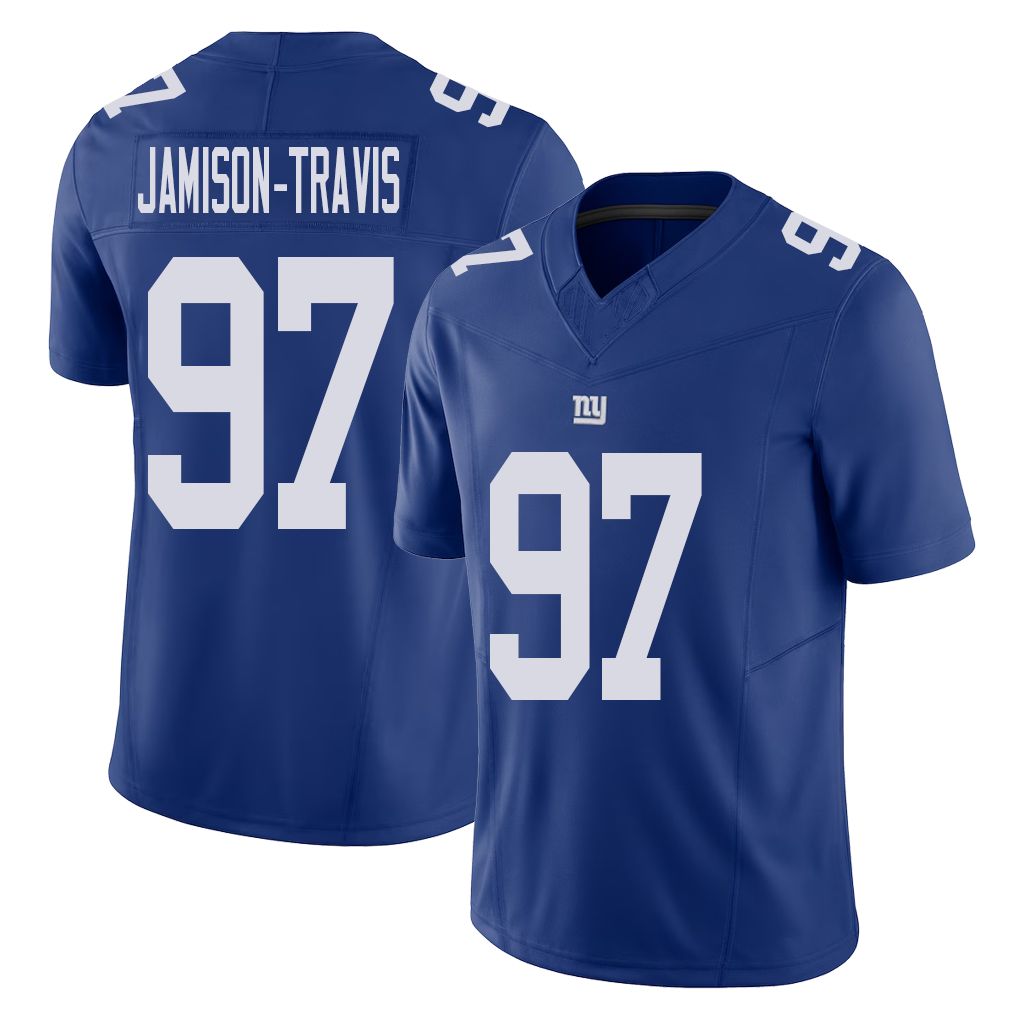 New York #97 Bobby Player Football V Neck Short Sleeve Royal Jersey Jamison-Travis For Men Youth Women Gift