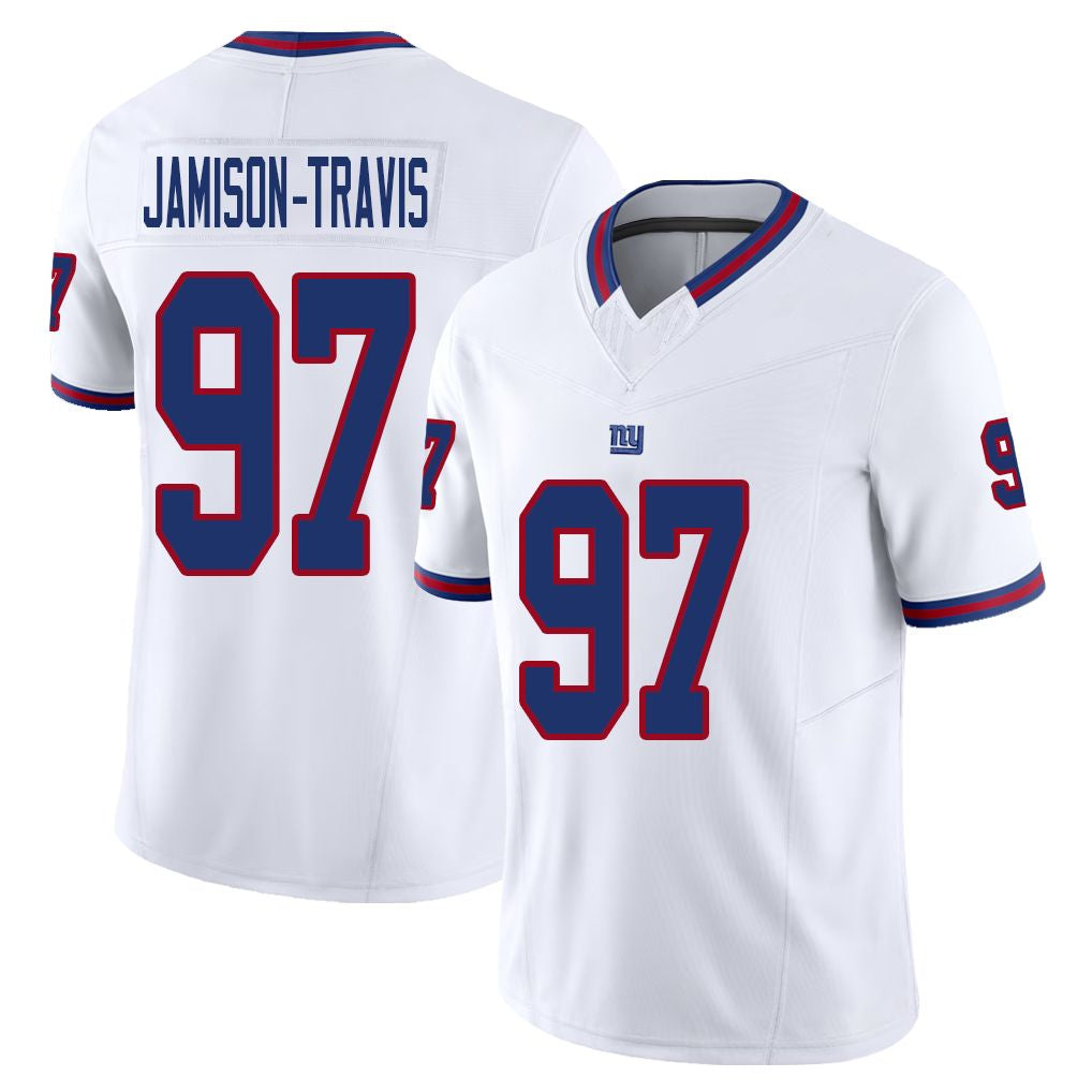 New York #97 Jamison-Travis Player Football V Neck Short Sleeve White Jersey Bobby For Men Youth Women Gift