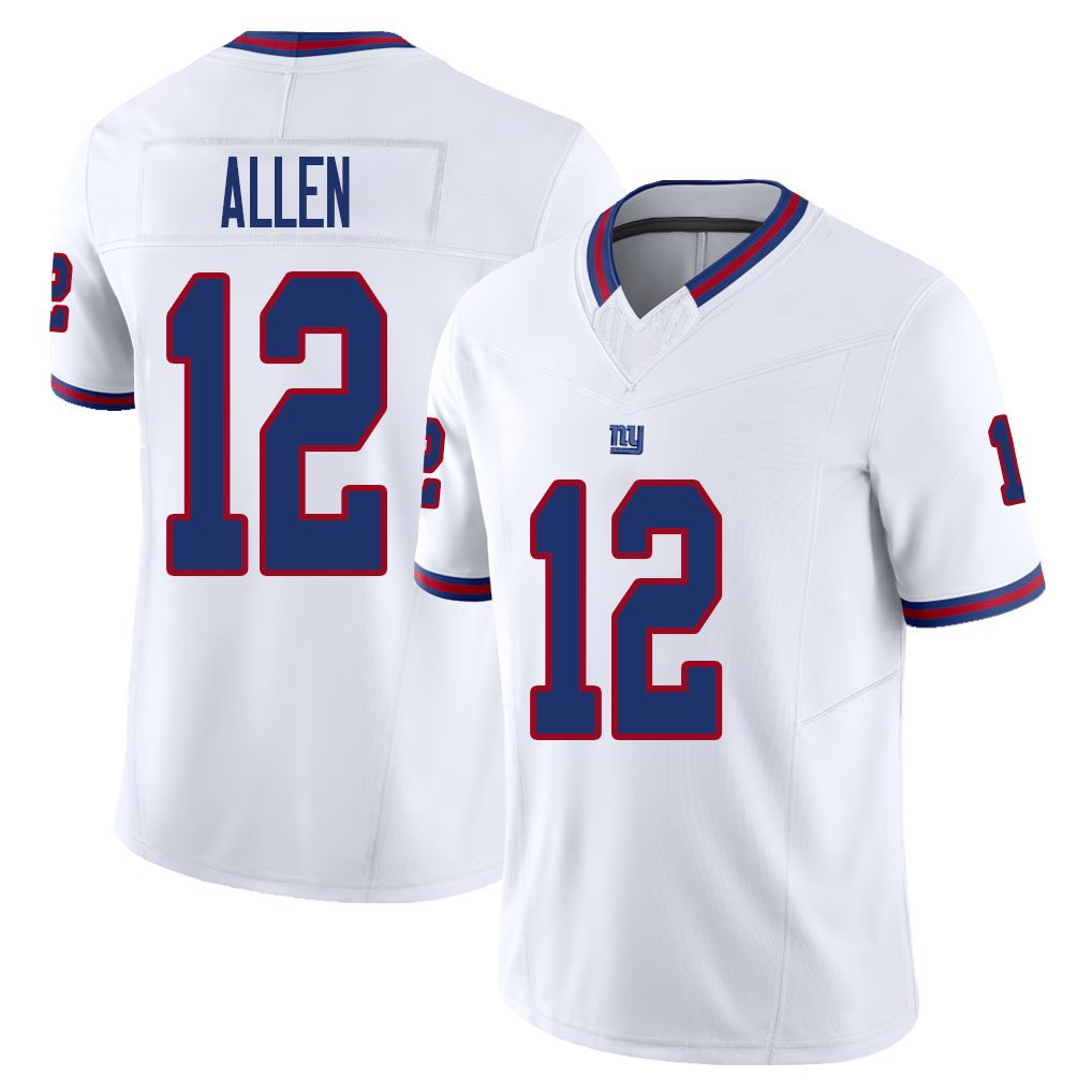 New York #12 Allen Player Football V Neck Short Sleeve White Jersey Brandon For Men Youth Women Gift