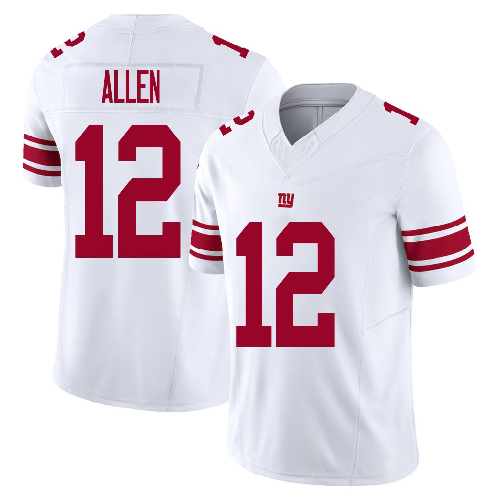 New York #12 Allen Player Football V Neck Short Sleeve White Jersey Brandon For Men Youth Women Gift