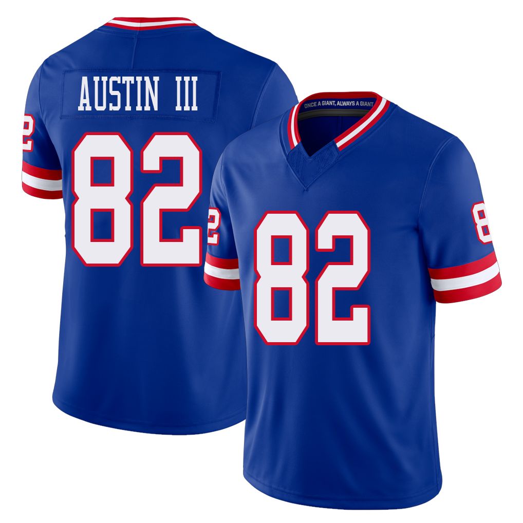 New York #82 Calvin Player Football V Neck Short Sleeve Royal Jersey Austin III For Men Youth Women Gift