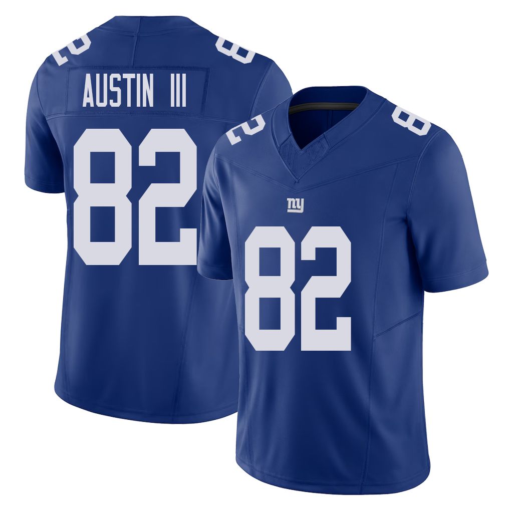 New York #82 Calvin Player Football V Neck Short Sleeve Royal Jersey Austin III For Men Youth Women Gift