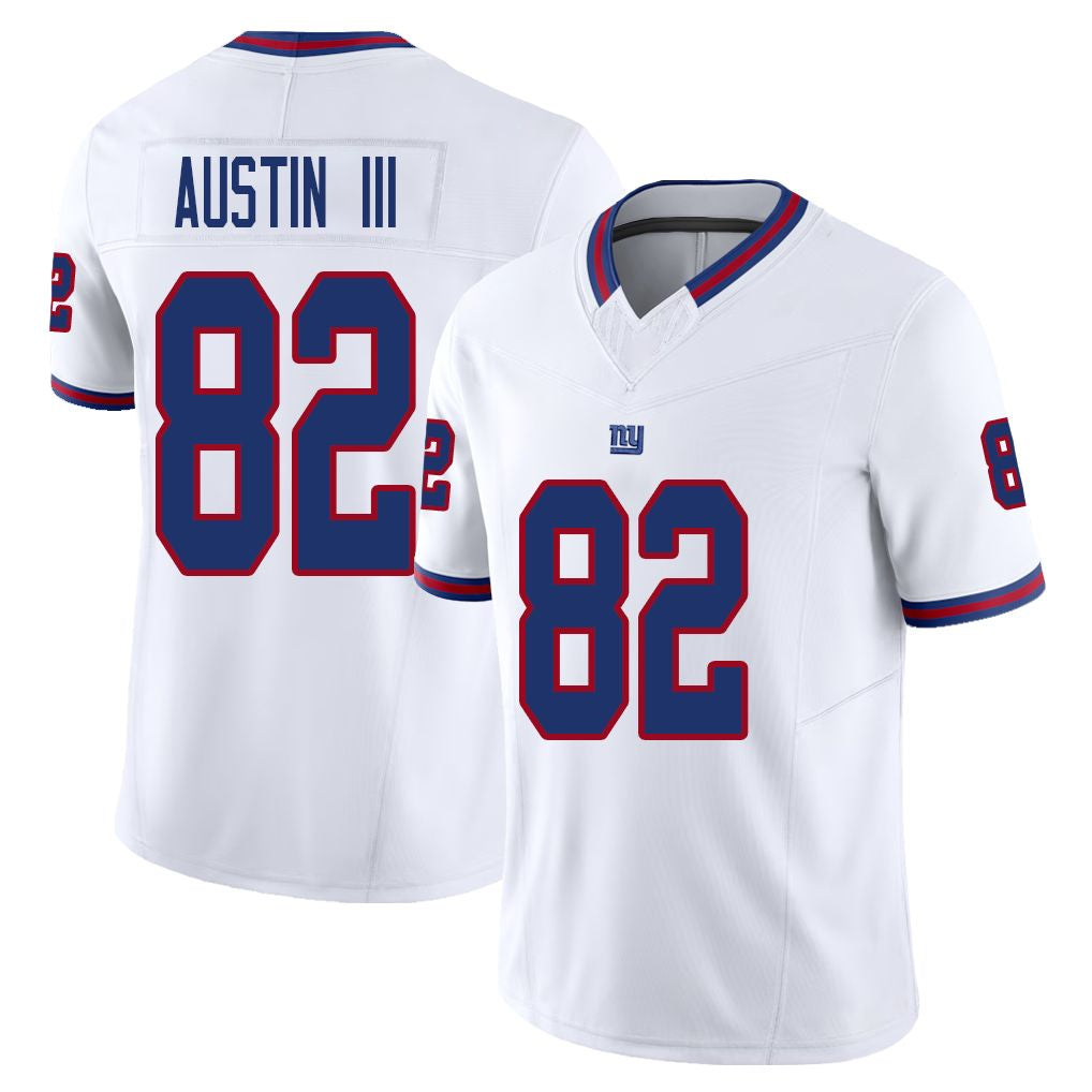 New York #82 Austin III Player Football V Neck Short Sleeve White Jersey Calvin For Men Youth Women Gift