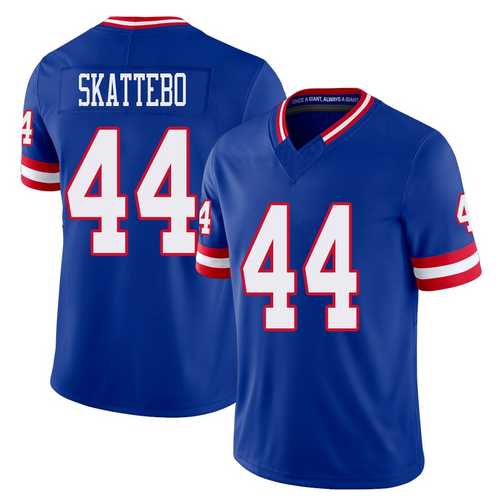 New York #44 Cam Player Football V Neck Short Sleeve Royal Jersey Skattebo For Men Youth Women Gift