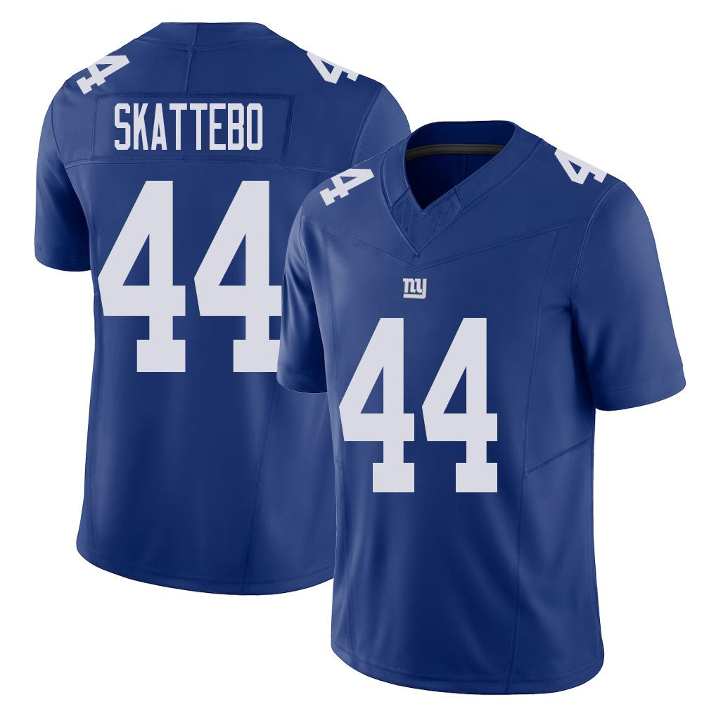 New York #44 Cam Player Football V Neck Short Sleeve Royal Jersey Skattebo For Men Youth Women Gift