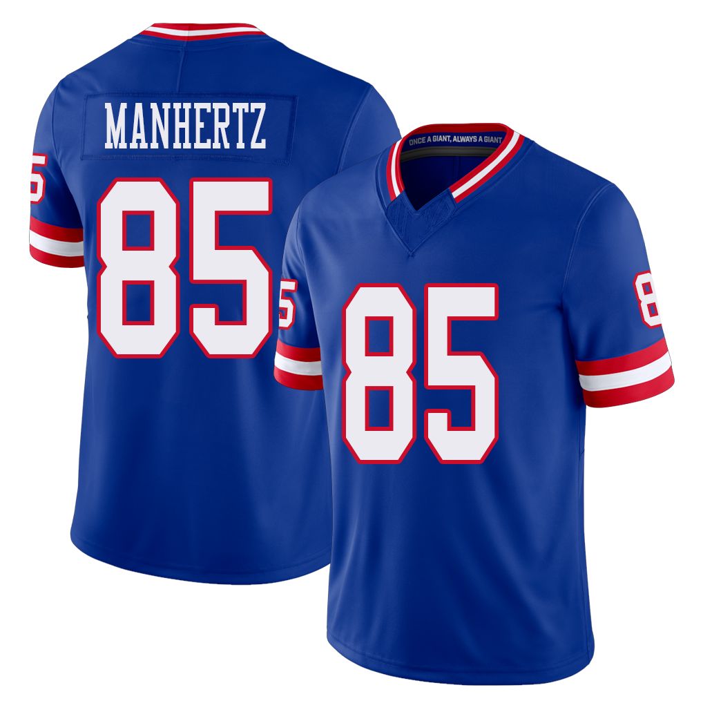 New York #85 Chris Player Football V Neck Short Sleeve Royal Jersey Manhertz For Men Youth Women Gift