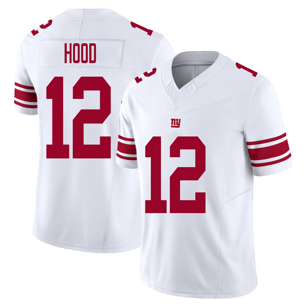 New York #12 Hood Player Football V Neck Short Sleeve White Jersey Colton For Men Youth Women Gift