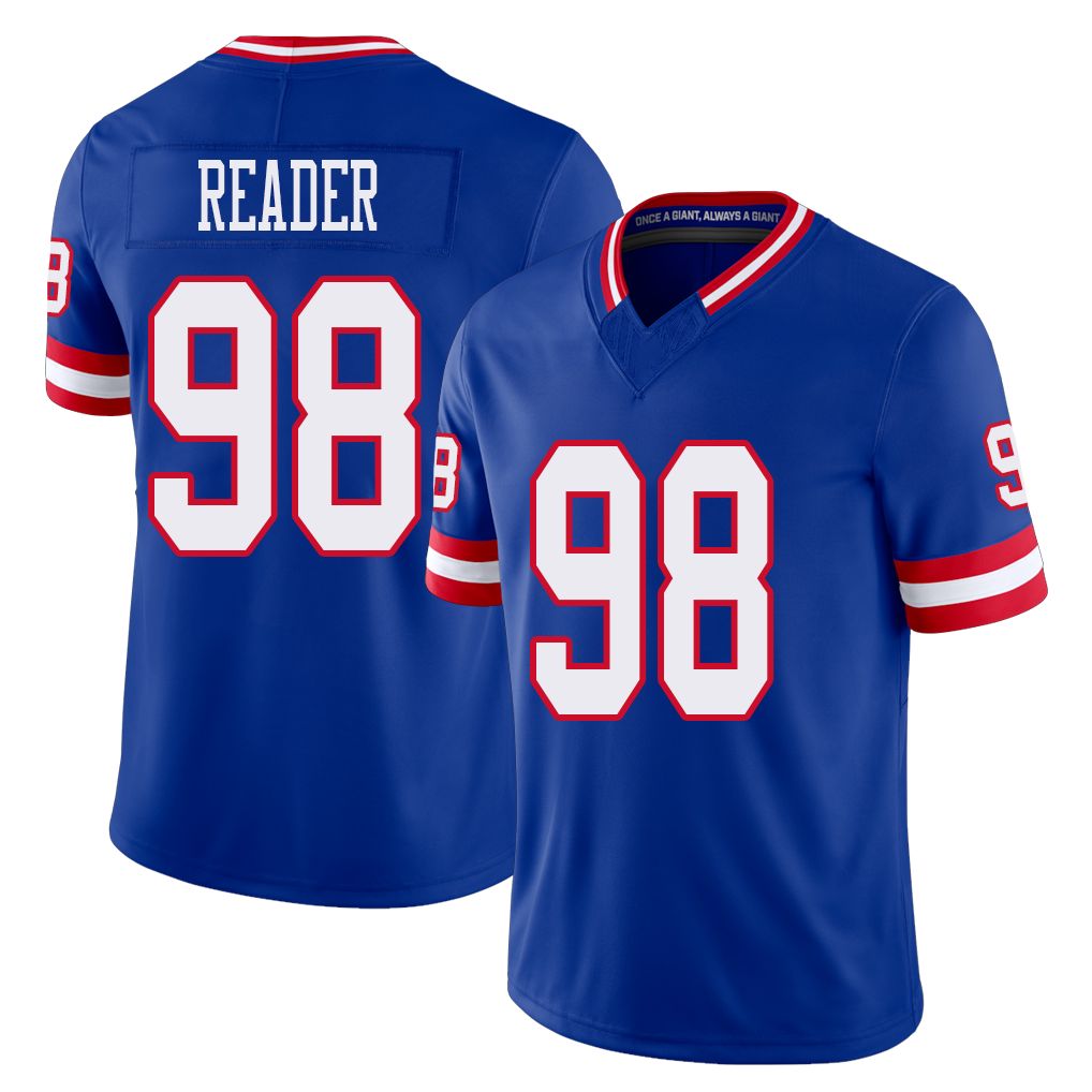New York #98 DJ Player Football V Neck Short Sleeve Royal Jersey Reader For Men Youth Women Gift