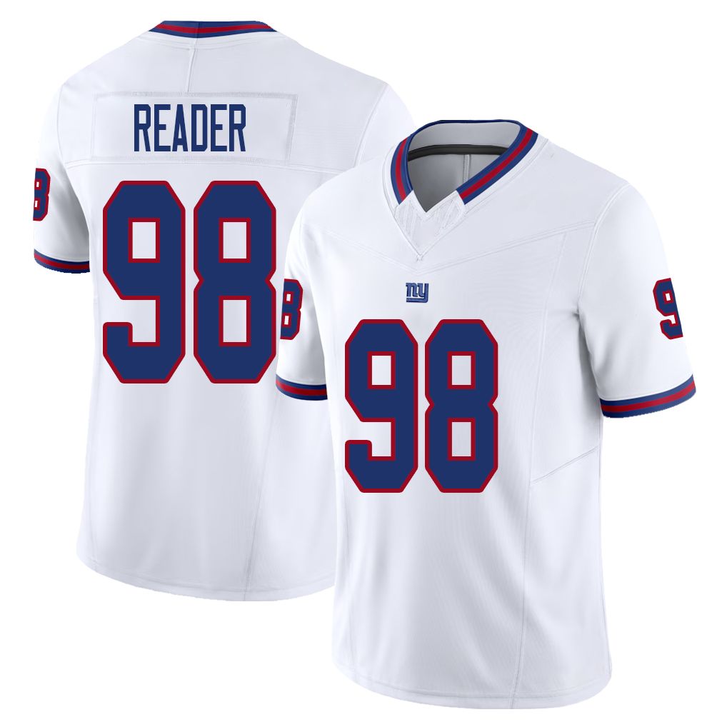 New York #98 Reader Player Football V Neck Short Sleeve White Jersey DJ For Men Youth Women Gift