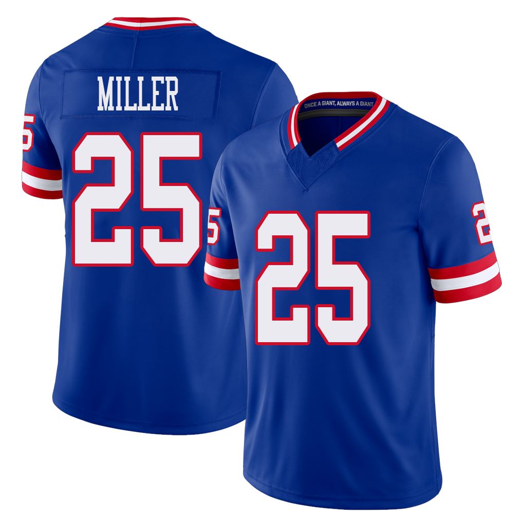 New York #25 Dante Player Football V Neck Short Sleeve Royal Jersey Miller For Men Youth Women Gift