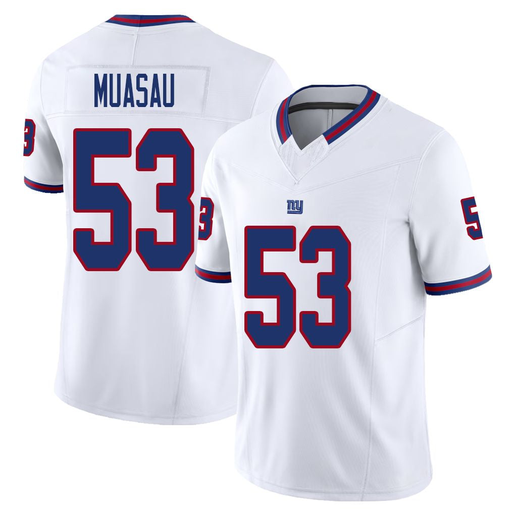 New York #53 Muasau Player Football V Neck Short Sleeve White Jersey Darius For Men Youth Women Gift