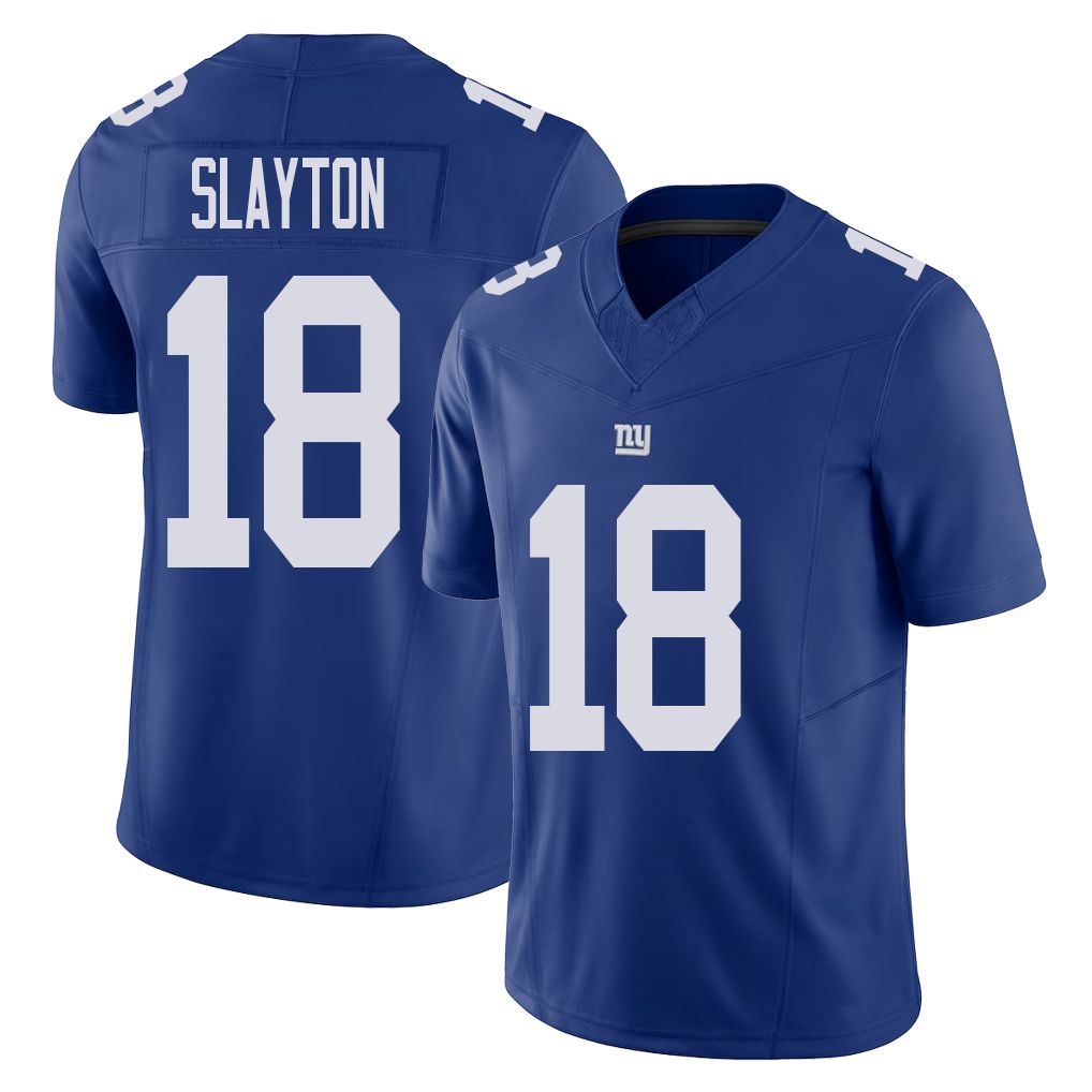 New York #18 Darius Player Football V Neck Short Sleeve Royal Jersey Slayton For Men Youth Women Gift