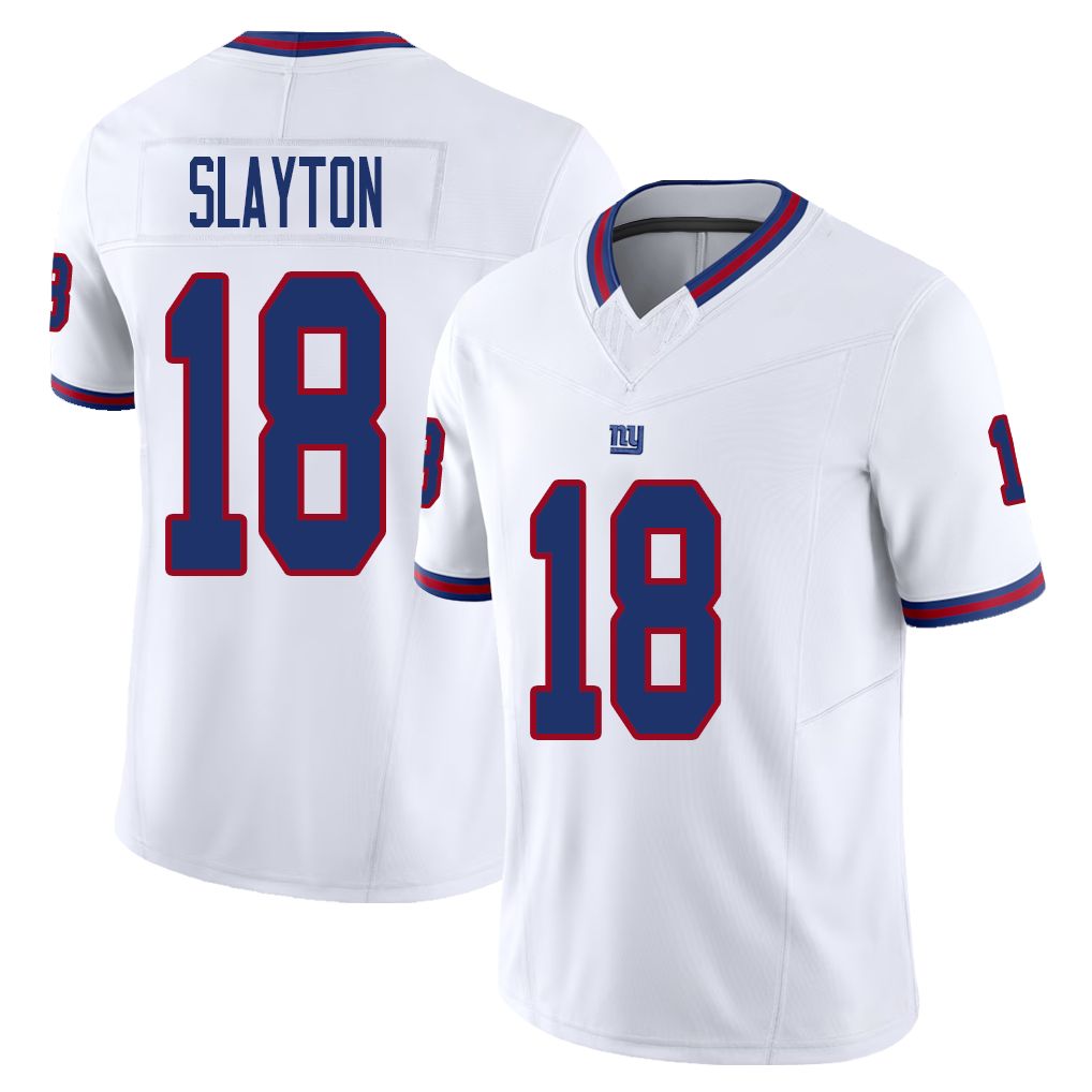 New York #18 Slayton Player Football V Neck Short Sleeve White Jersey Darius For Men Youth Women Gift