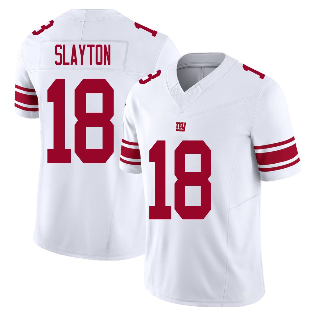 New York #18 Slayton Player Football V Neck Short Sleeve White Jersey Darius For Men Youth Women Gift