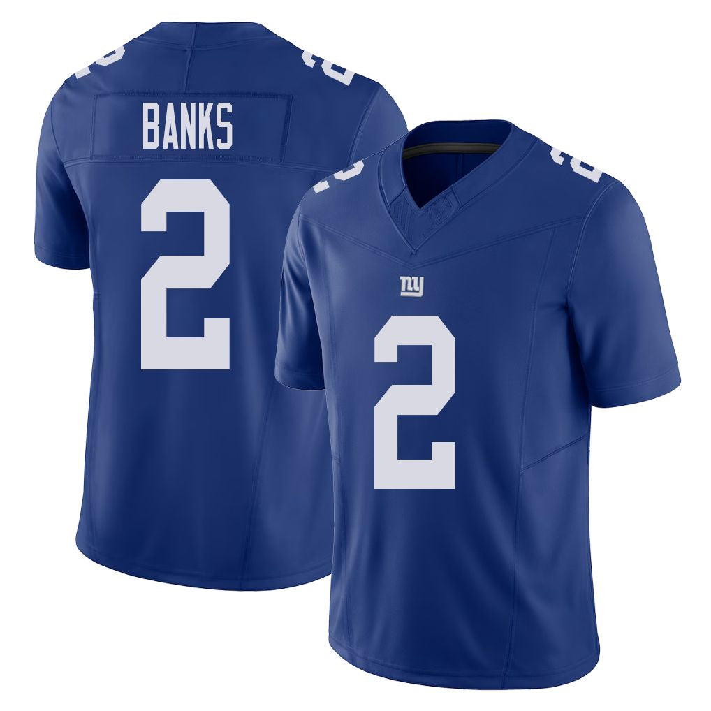 New York #2 Deonte Player Football V Neck Short Sleeve Royal Jersey Banks For Men Youth Women Gift