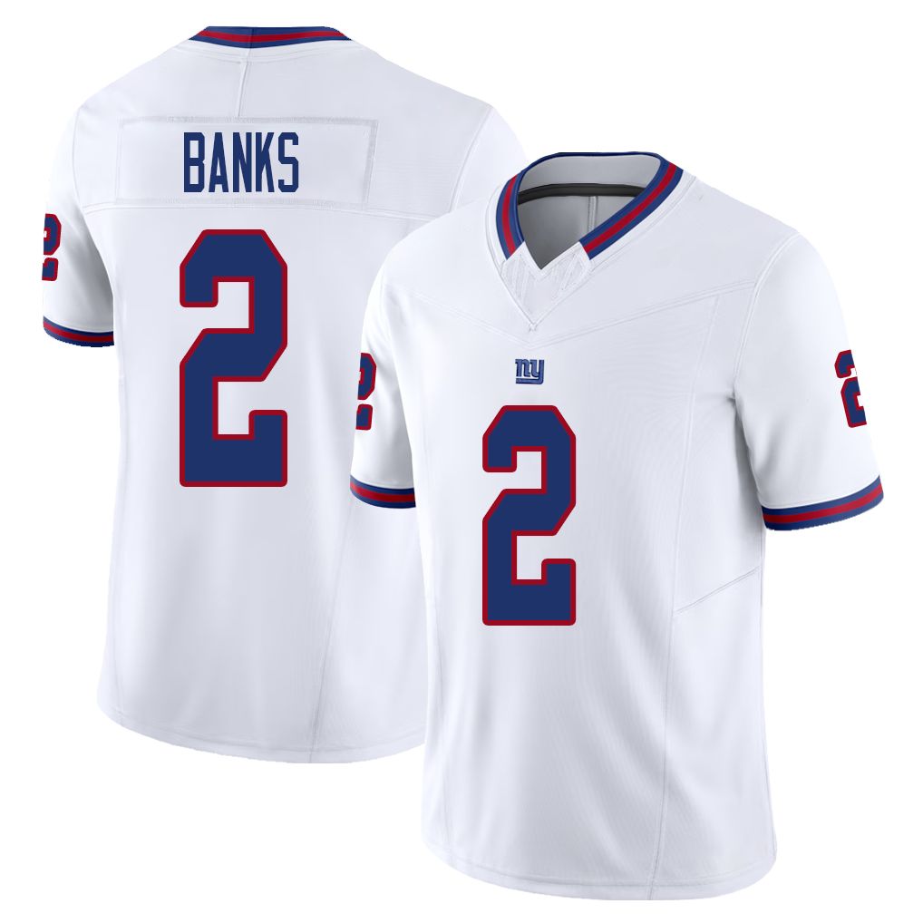 New York #2 Banks Player Football V Neck Short Sleeve White Jersey Deonte For Men Youth Women Gift