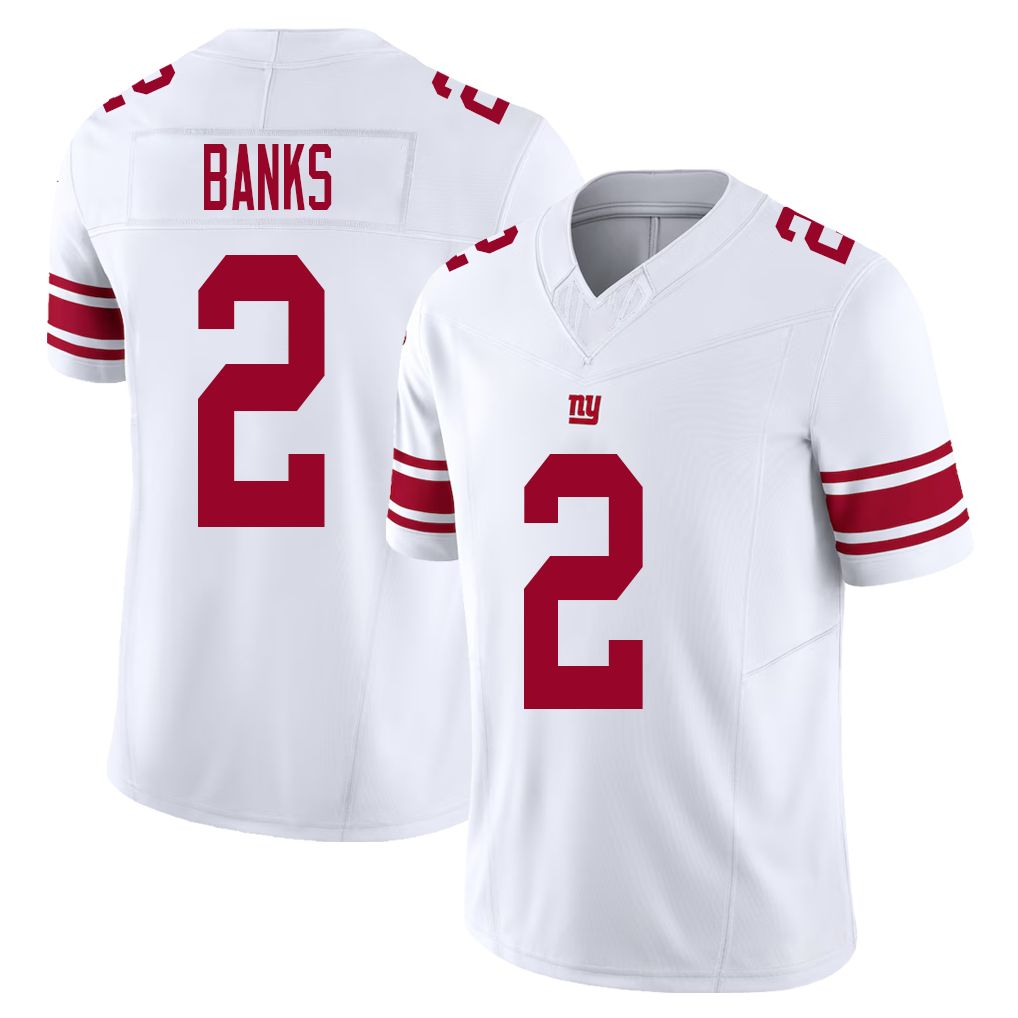New York #2 Banks Player Football V Neck Short Sleeve White Jersey Deonte For Men Youth Women Gift