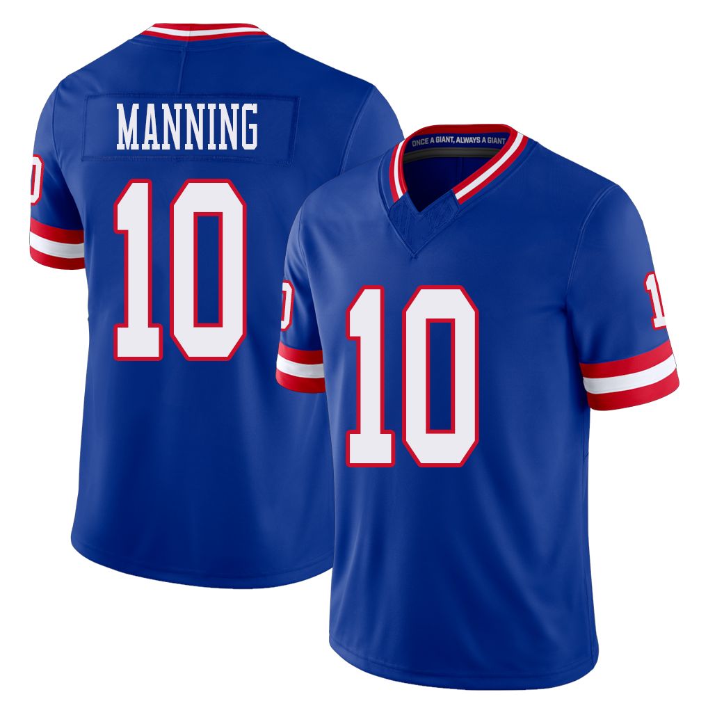 New York #10 Eli Player Football V Neck Short Sleeve Royal Jersey Manning For Men Youth Women Gift