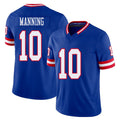 New York #10 Eli Player Football V Neck Short Sleeve Royal Jersey Manning For Men Youth Women Gift