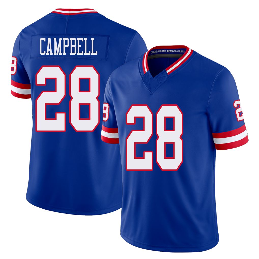 New York #28 Elijah Player Football V Neck Short Sleeve Royal Jersey Campbell For Men Youth Women Gift