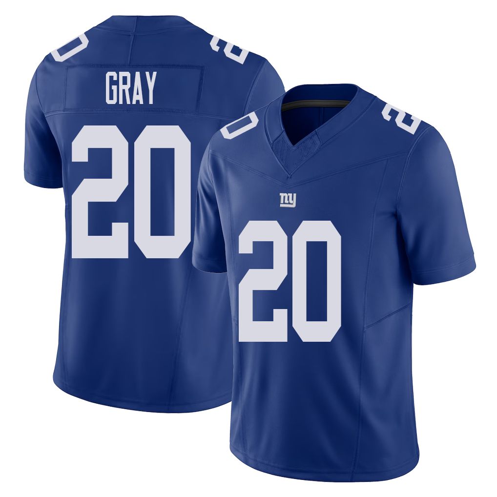 New York #20 Eric Player Football V Neck Short Sleeve Royal Jersey Gray For Men Youth Women Gift