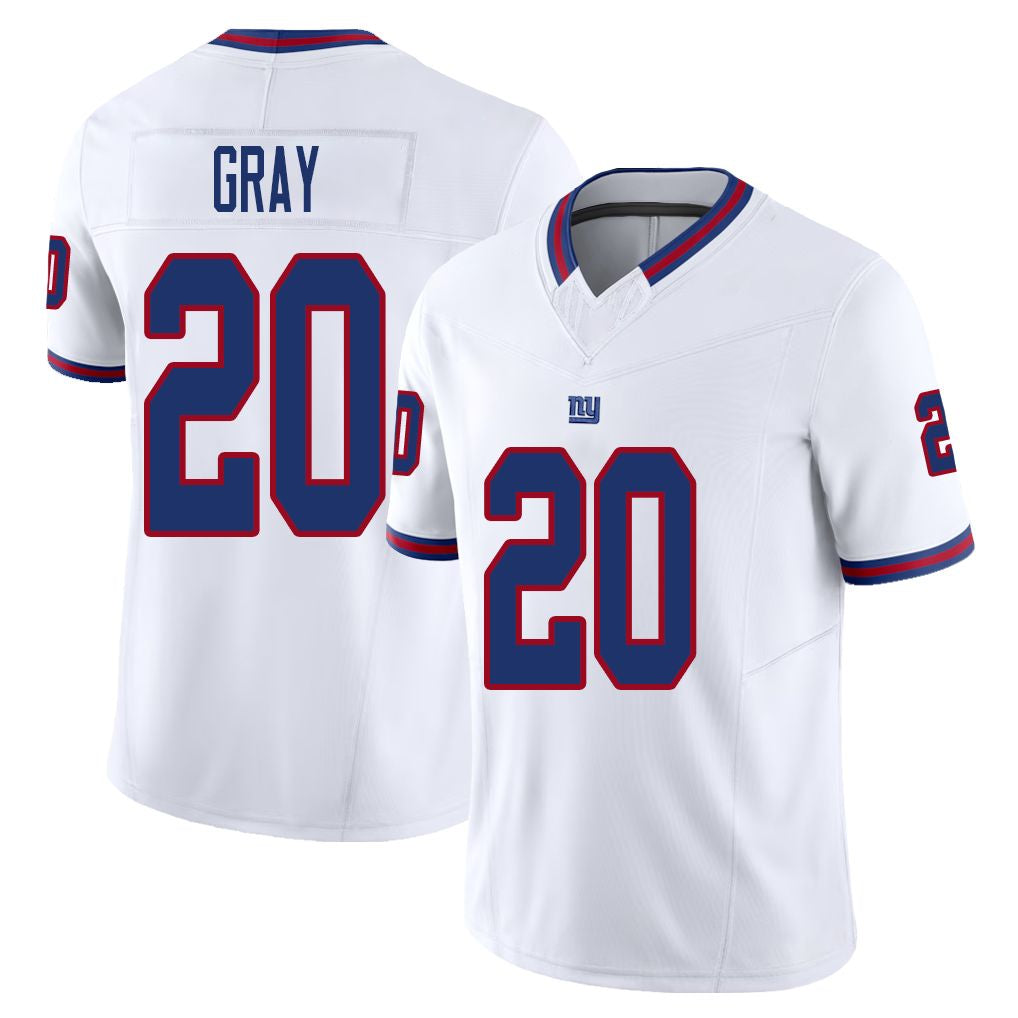 New York #20 Gray Player Football V Neck Short Sleeve White Jersey Eric For Men Youth Women Gift