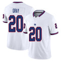 New York #20 Gray Player Football V Neck Short Sleeve White Jersey Eric For Men Youth Women Gift