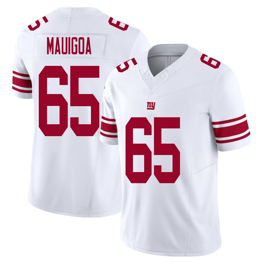 New York #65 Mauigoa Player Football V Neck Short Sleeve White Jersey Francis For Men Youth Women Gift