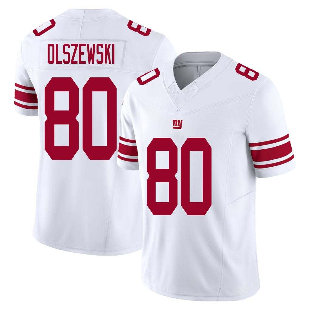 New York #80 Gunner Player Football V Neck Short Sleeve White Jersey Olszewski For Men Youth Women Gift