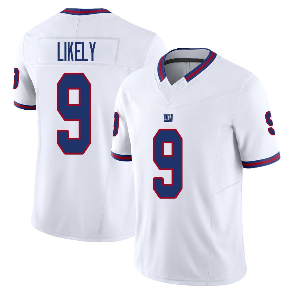 New York #9 Likely Player Football V Neck Short Sleeve White Jersey Isaiah For Men Youth Women Gift