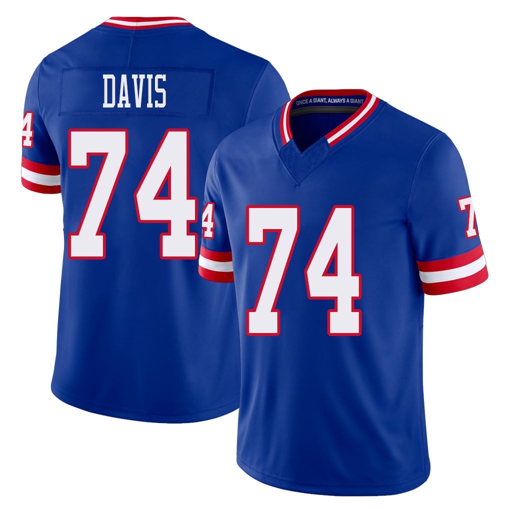 New York #74 J.C. Player Football V Neck Short Sleeve Royal Jersey Davis For Men Youth Women Gift