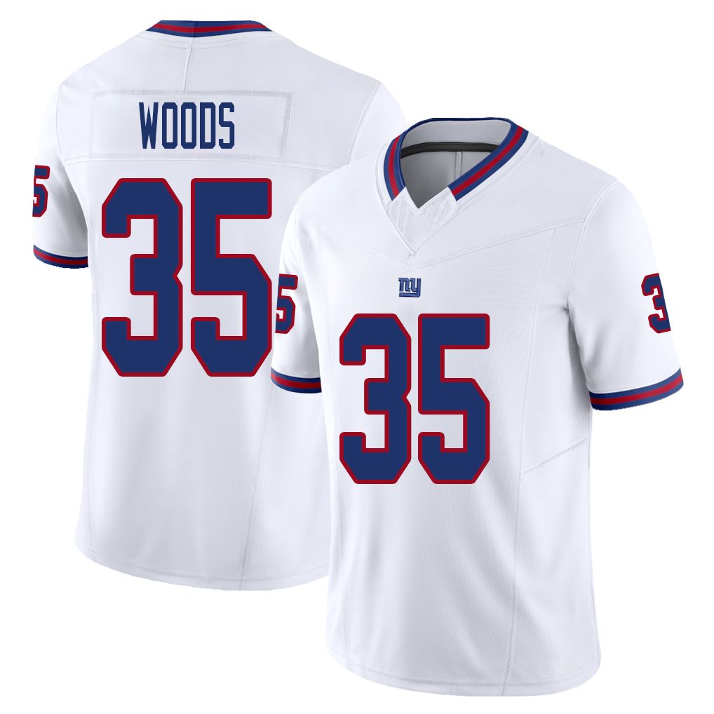 New York #35 Woods Player Football V Neck Short Sleeve White Jersey JT For Men Youth Women Gift