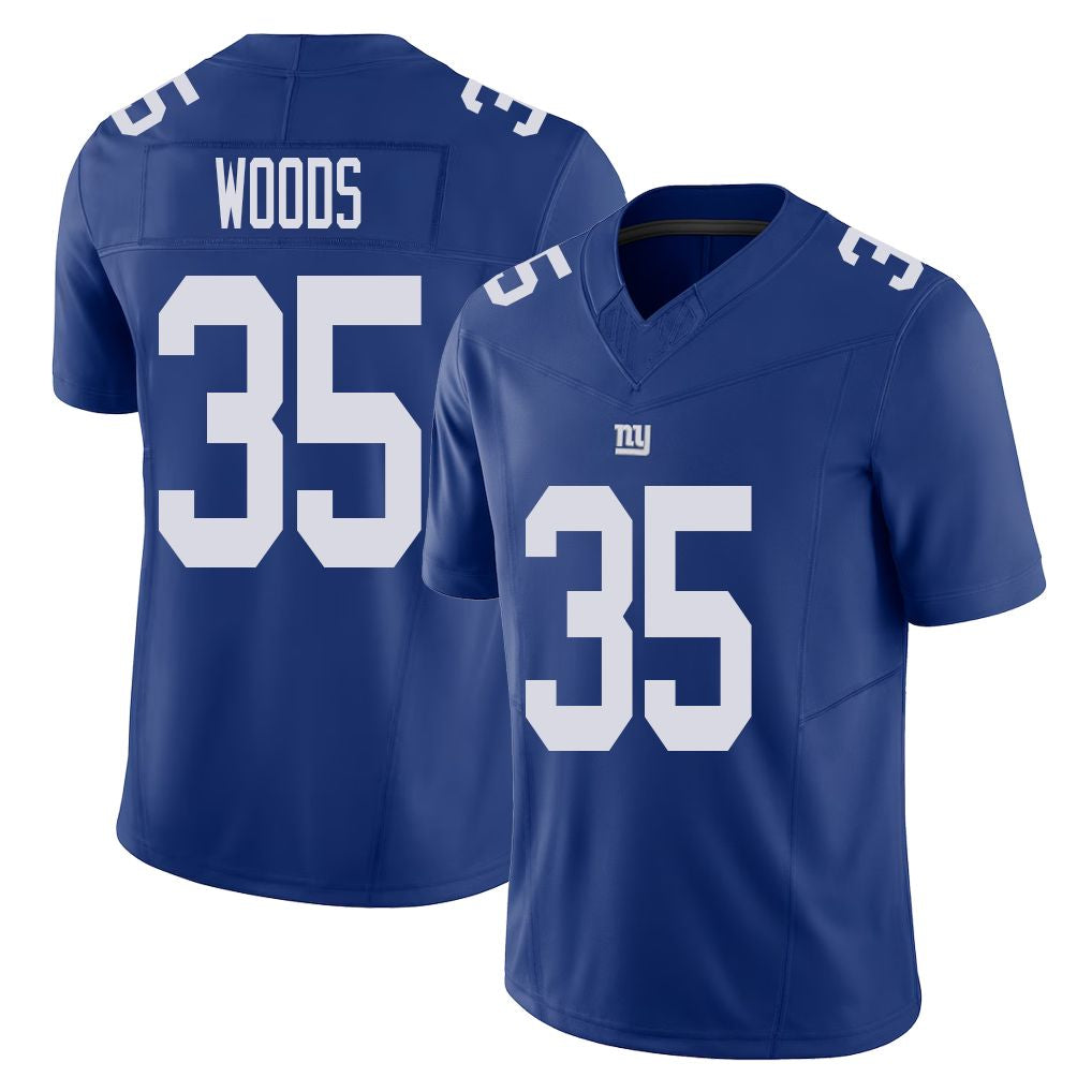 New York #35 JT Player Football V Neck Short Sleeve Royal Jersey Woods For Men Youth Women Gift