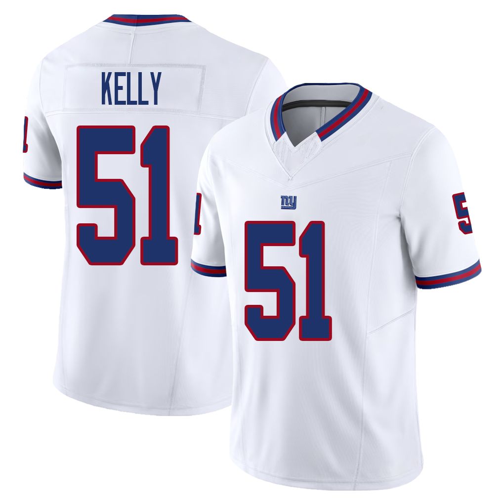 New York #51 Kelly Player Football V Neck Short Sleeve White Jersey Jack For Men Youth Women Gift