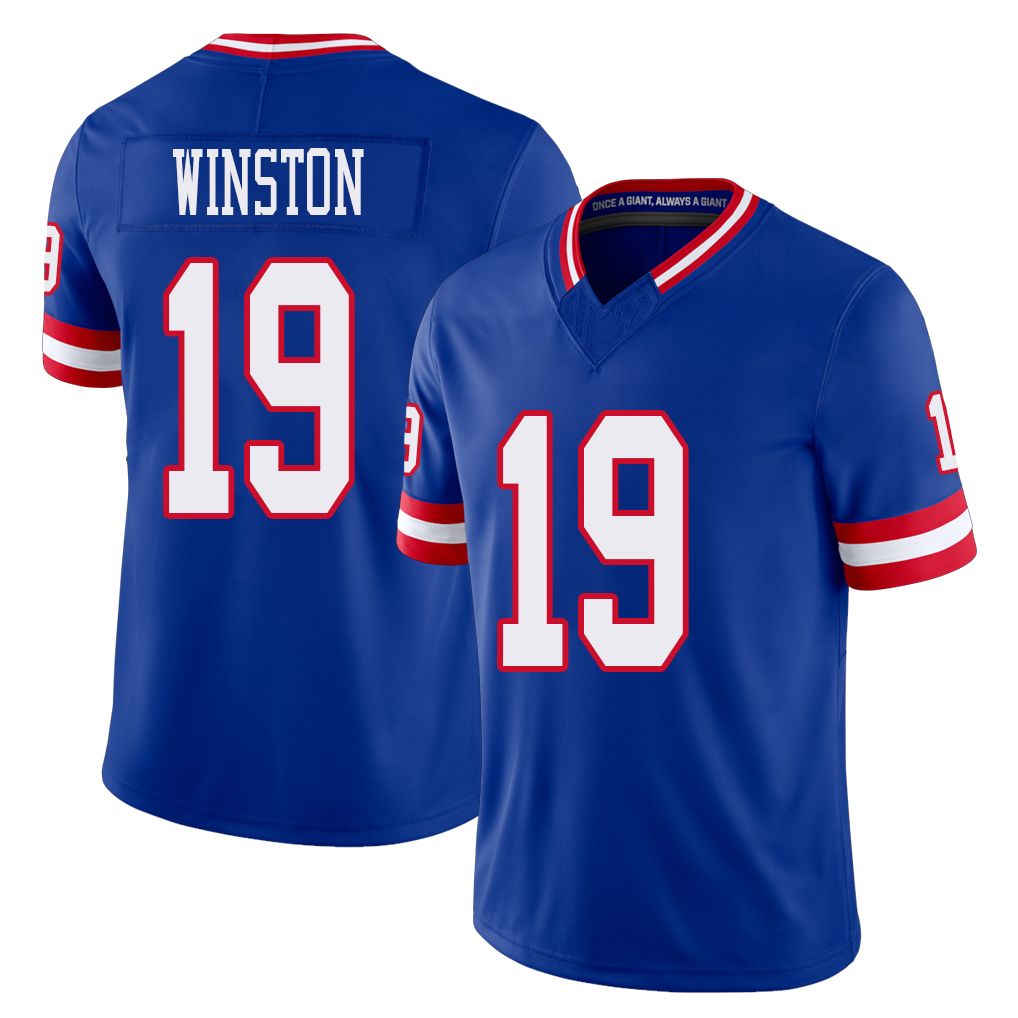 New York #19 Jameis Player Football V Neck Short Sleeve Royal Jersey Winston For Men Youth Women Gift