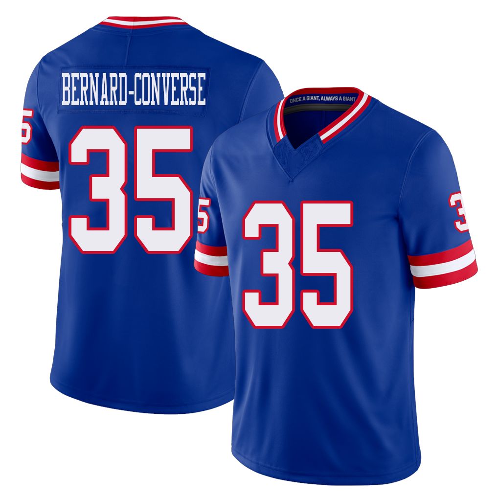 New York #35 Jarrick Player Football V Neck Short Sleeve Royal Jersey Bernard-Converse For Men Youth Women Gift