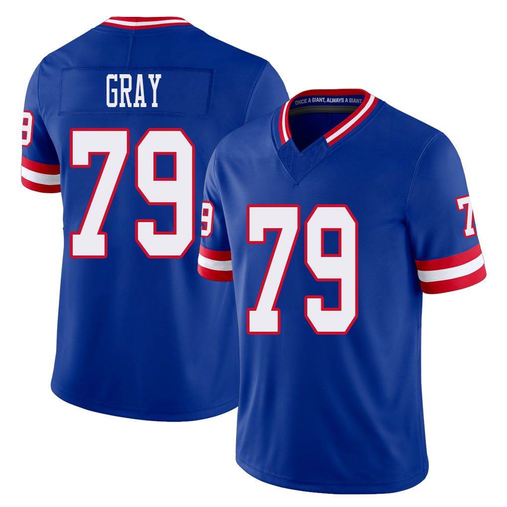 New York #79 Jarrod Player Football V Neck Short Sleeve Royal Jersey Gray For Men Youth Women Gift